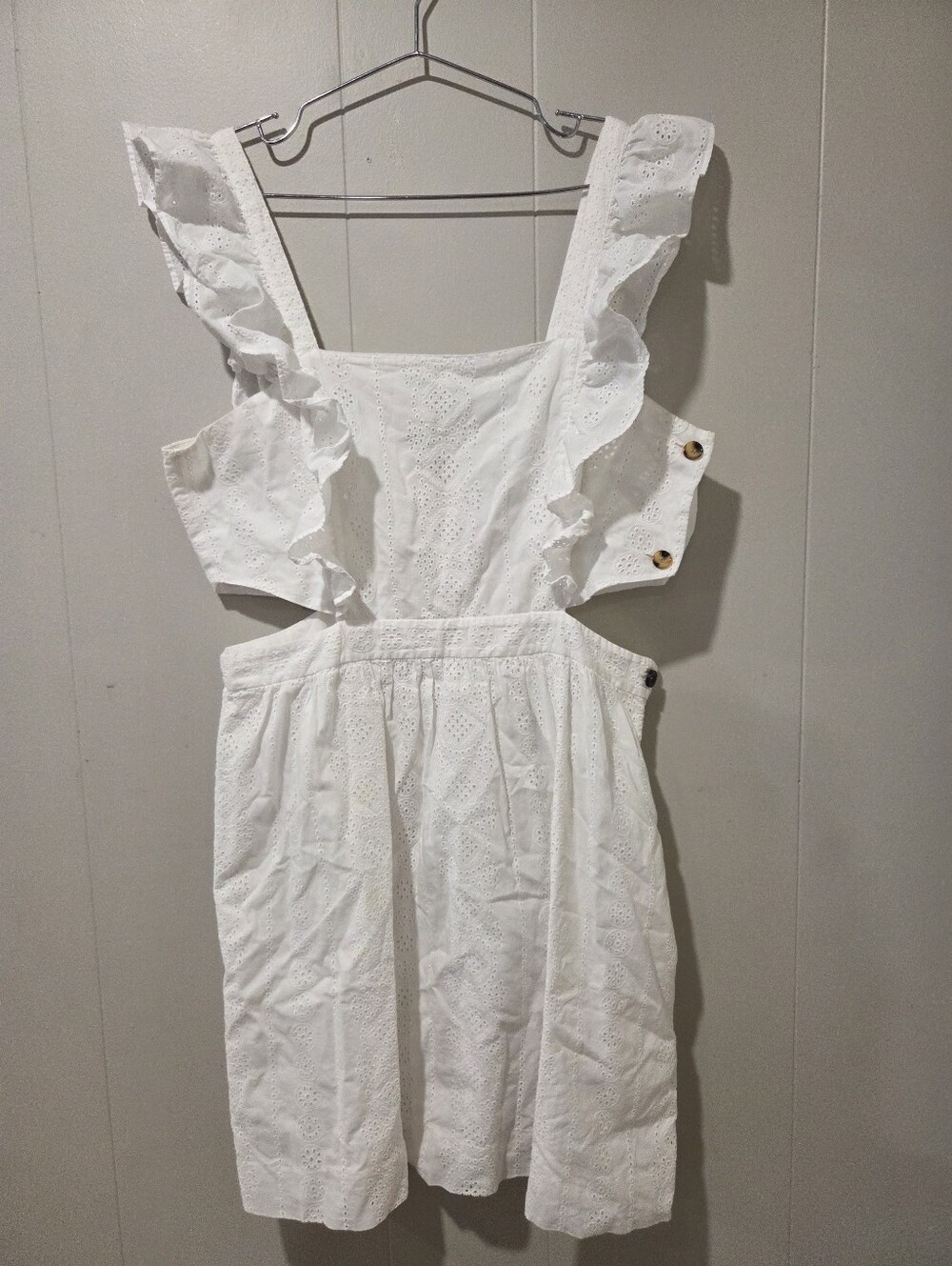 Madewell Leilani White Eyelet Apron Cutout Ruffle Mini Dress Size 12